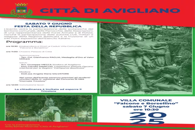 Città di Avigliano - sabato 7 giugno Festa della Repubblica